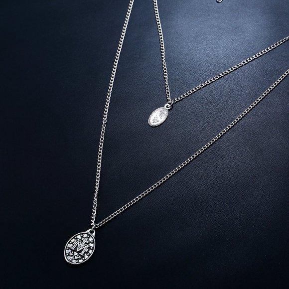 Virgin Mary Multi-Layered Silver Necklace - Picture 4 of 7